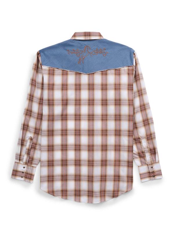 Ely Cattleman Men's Ely Cattleman Retro Plaid Western Snap Shirt With Horse Embroidery