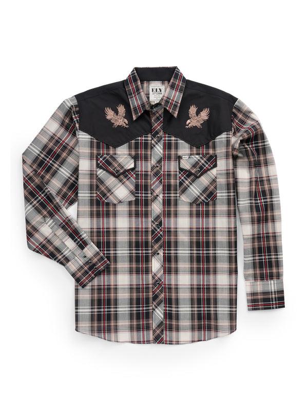 ely cattleman Men's Ely Cattleman Retro Plaid Western Snap Shirt with Eagle Embroidery