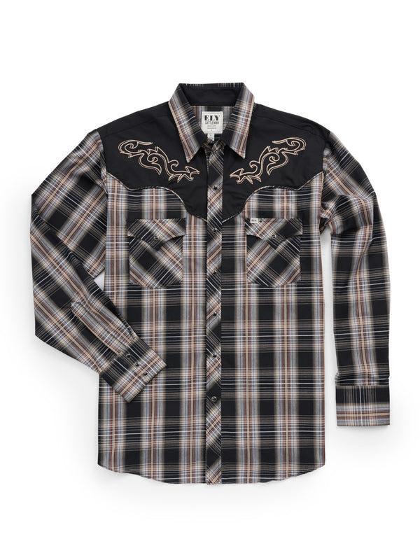 ely cattleman Men's Ely Cattleman Retro Plaid Western Snap Shirt with Embroidery