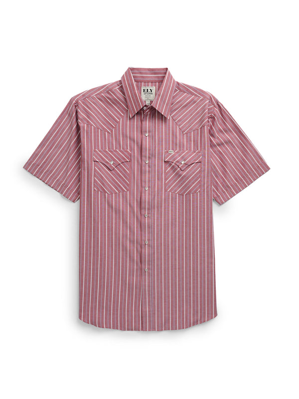 ely cattleman Men's Ely Cattleman Short Sleeve Americana Stripe Western Snap Shirt- Red & Blue