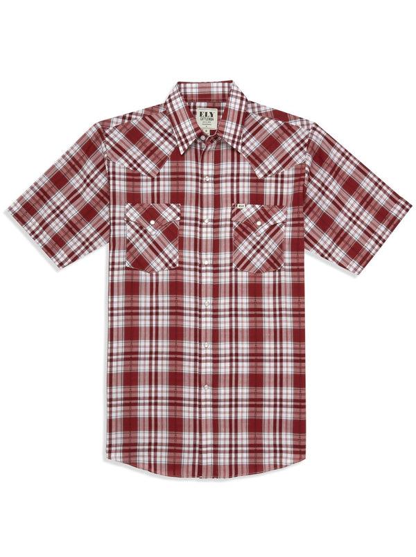 Ely Cattleman Men's Ely Cattleman Short Sleeve Aztec Plaid Western Snap Shirt- Blue & Red
