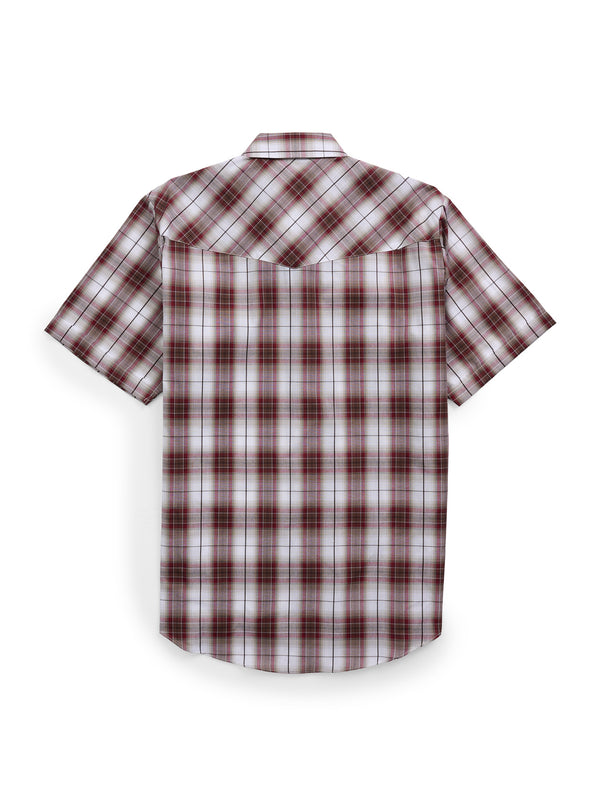 Ely Cattleman Men's Ely Cattleman Short Sleeve Plaid Western Snap Shirt- Burgundy & Navy
