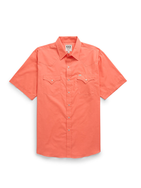 ely cattleman Men's Ely Cattleman Short Sleeve Solid Coral Western Shirt