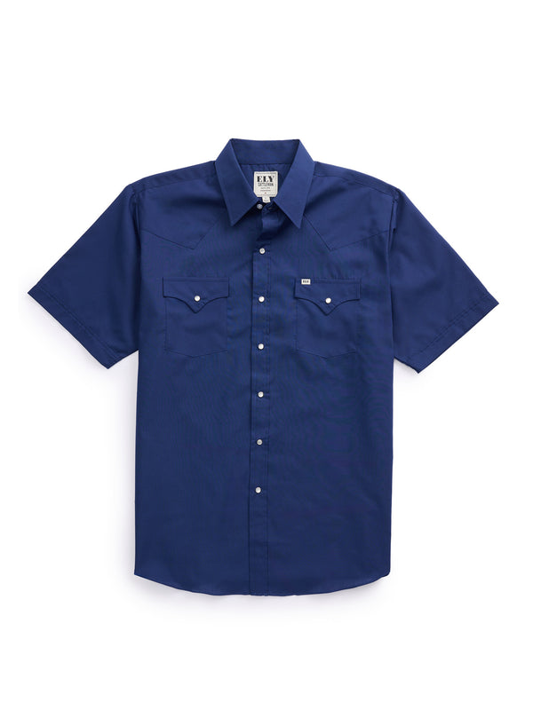 ely cattleman Men's Ely Cattleman Short Sleeve Solid Navy Western Shirt
