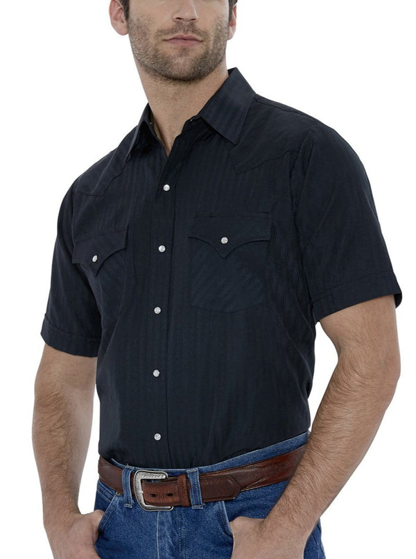 ely cattleman Men's Ely Cattleman Short Sleeve Solid Tone on Tone Western Snap Shirt