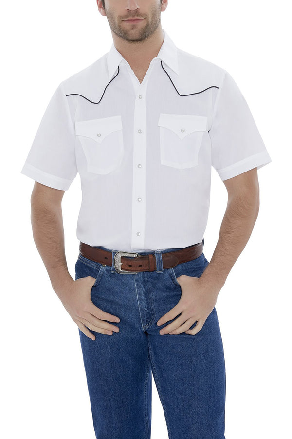 Ely Cattleman Men's Ely Cattleman Short Sleeve Solid Western Snap Shirt With Contrast Piping