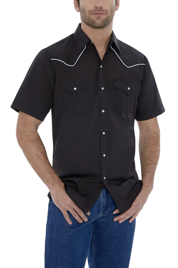 Ely Cattleman Men's Ely Cattleman Short Sleeve Solid Western Snap Shirt With Contrast Piping