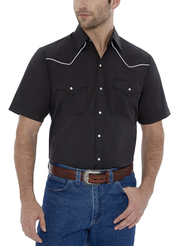 ely cattleman Men's Ely Cattleman Short Sleeve Solid Western Snap Shirt with Contrast Piping