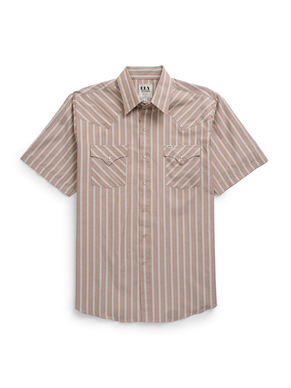 Ely Cattleman Men's Ely Cattleman Short Sleeve Stripe Western Snap Shirt- Blue & Tan