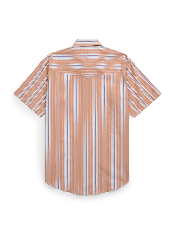 Ely Cattleman Men's Ely Cattleman Short Sleeve Stripe Western Snap Shirt- Rust & Chambray Blue