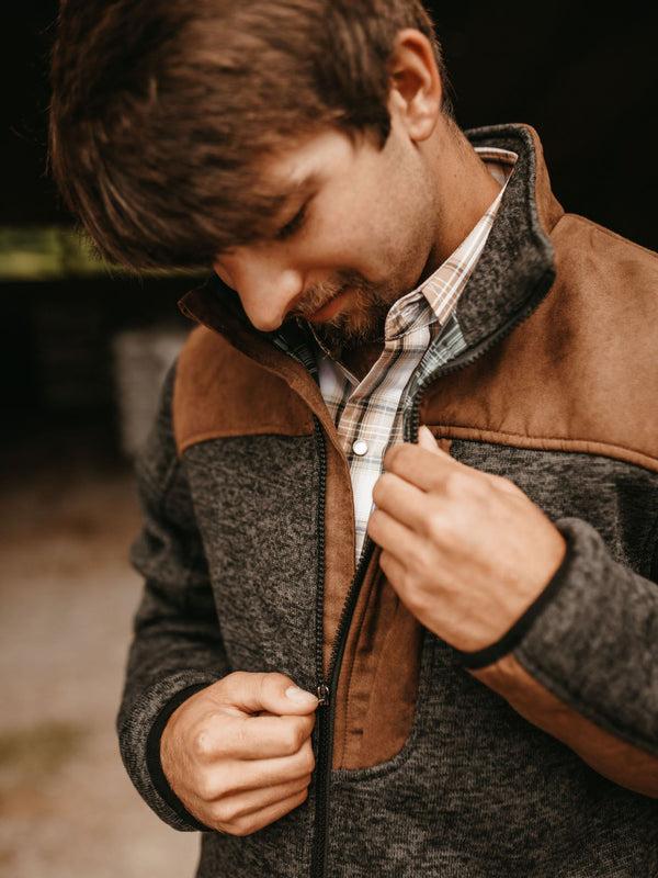 Ely Cattleman Men's Knit Contrast Full Zip Jacket - Charcoal Gray