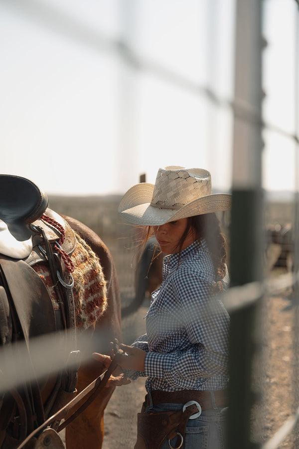 Ely Cattleman Women's Cowboygirl Blue Gingham Granddaddy Snap Shirt