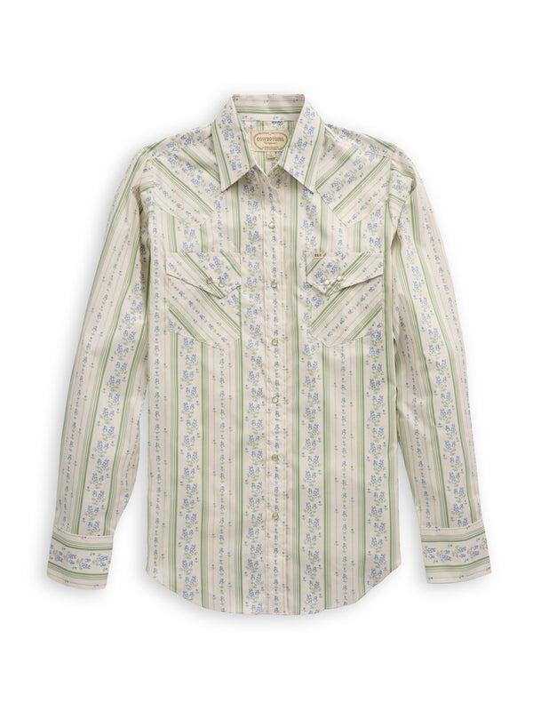 ely cattleman Women's Cowboygirl Bluebonnet Stripe Print Granddaddy Snap Shirt