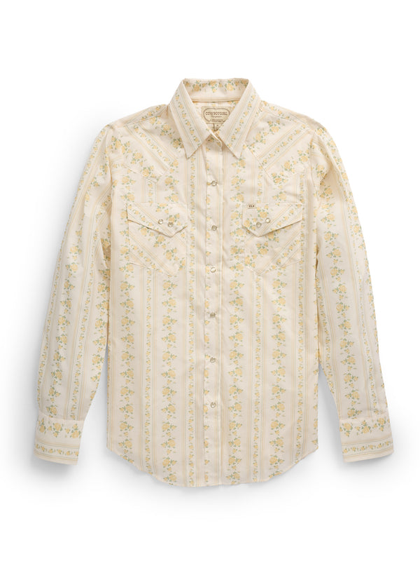 ely cattleman Women's Cowboygirl Yellow Rose Print Granddaddy Snap Shirt