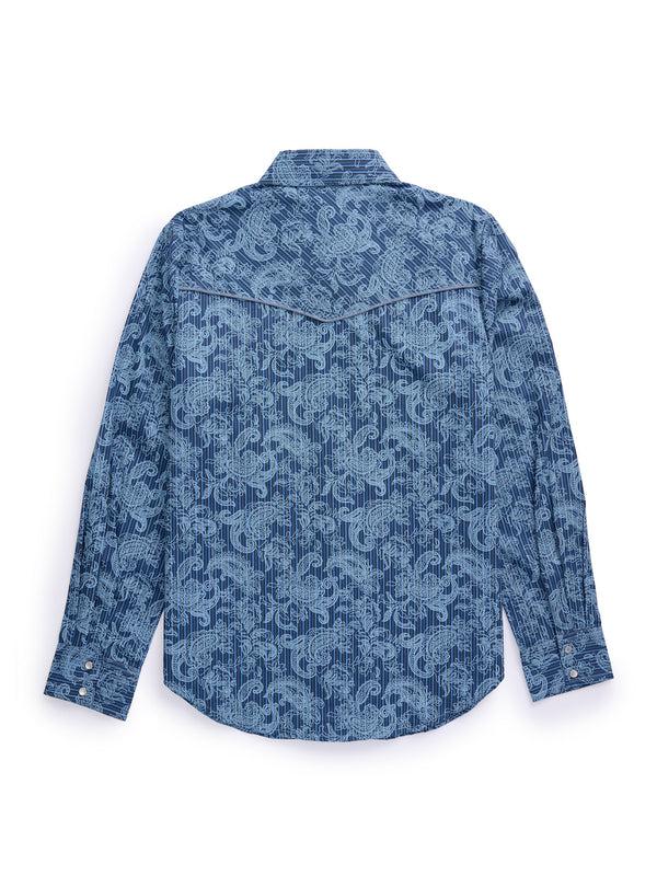 Ely Cattleman Women's Ely Cattleman Denim Blue Paisley Print Western Snap Shirt