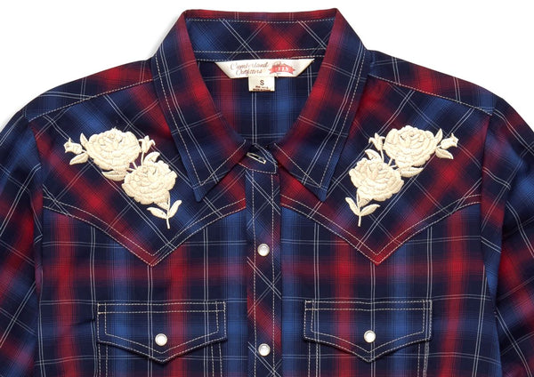 Ely Cattleman Women's Ely Cattleman Plaid Western Snap Shirt With Rose Embroidery