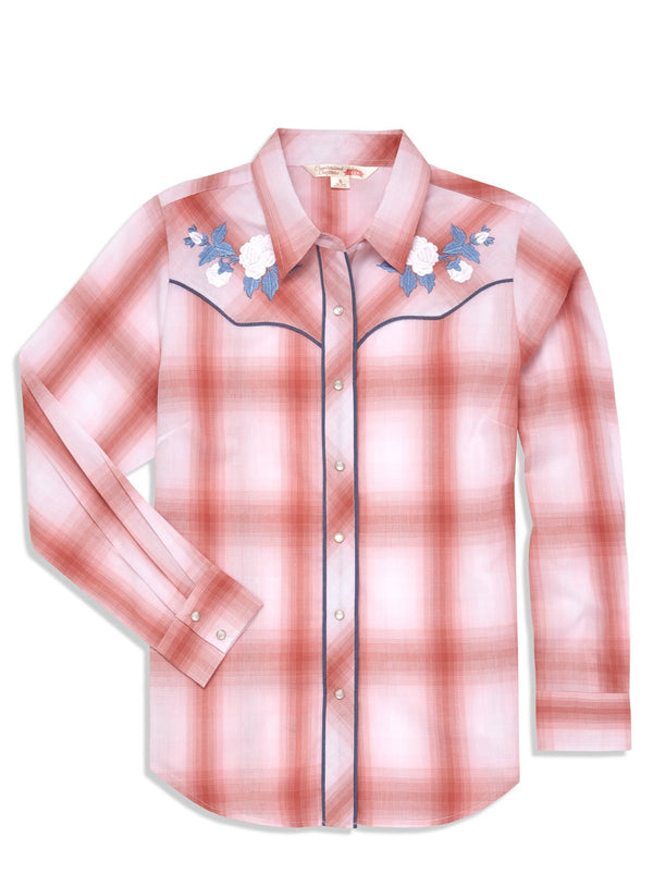 ely cattleman Women's Ely Cattleman Plaid Western Snap Shirt with Rose Embroidery