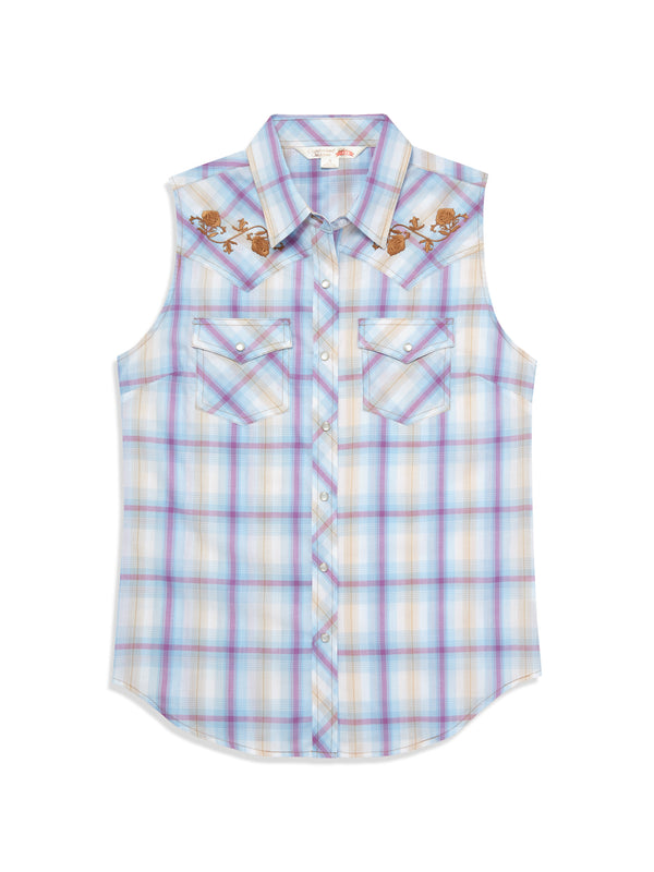 ely cattleman Women's Ely Cattleman Plaid with Floral Embroidery Sleeveless Shirt