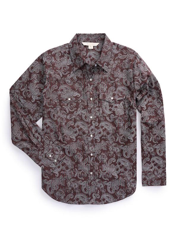 ely cattleman Women's Ely Walker Burgundy Paisley Print Western Snap Shirt