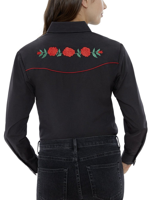 Ely Cattleman Women's Ely Walker Long Sleeve Western Snap Shirt With Red Rose Embroidery