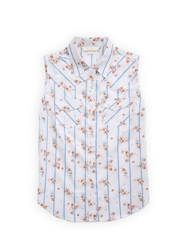 ely cattleman Women's Ely Wallpaper Floral Stripe Print Sleeveless Shirt