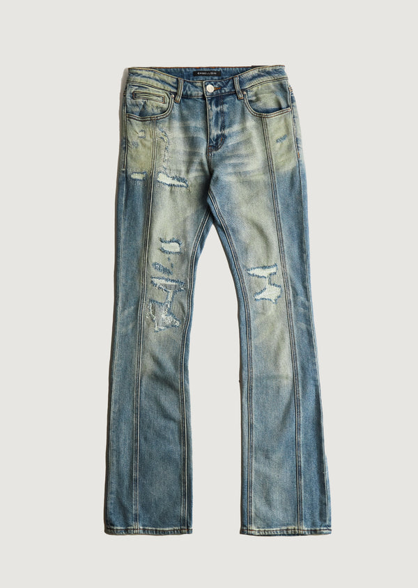 embellish Chip Flare Denim (Light Blue)