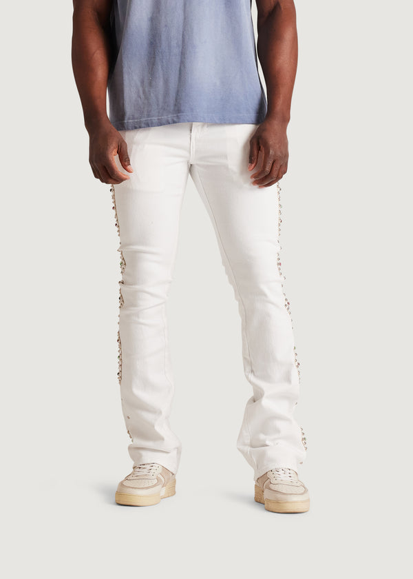 Embellish Corrosion Flare Denim (White)