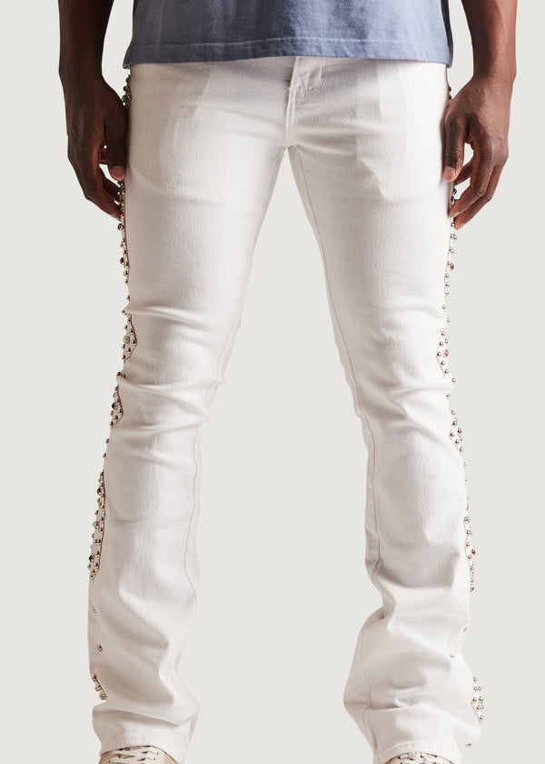 Embellish Corrosion Flare Denim (White)