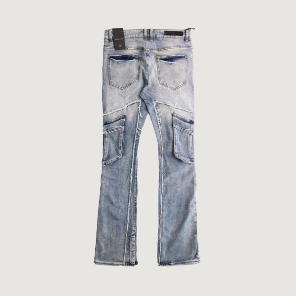 Embellish Eagle Cargo Flare Denim (Acid Wash)
