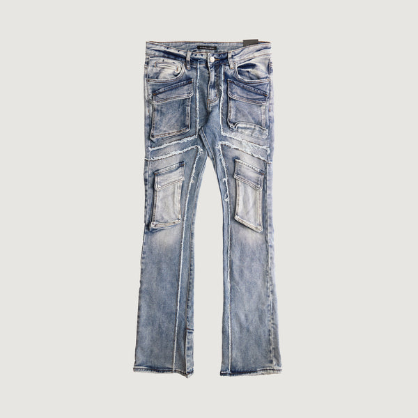 embellish Eagle Cargo Flare Denim (Acid Wash)