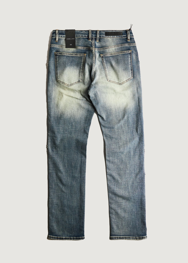 Embellish Enamel Studded Straight Denim (Indigo)