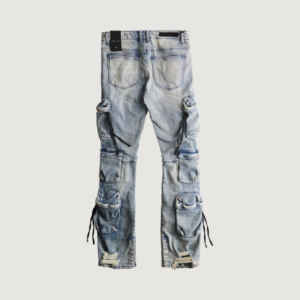 Embellish Hawk Cargo Flare Denim (Stone Wash)
