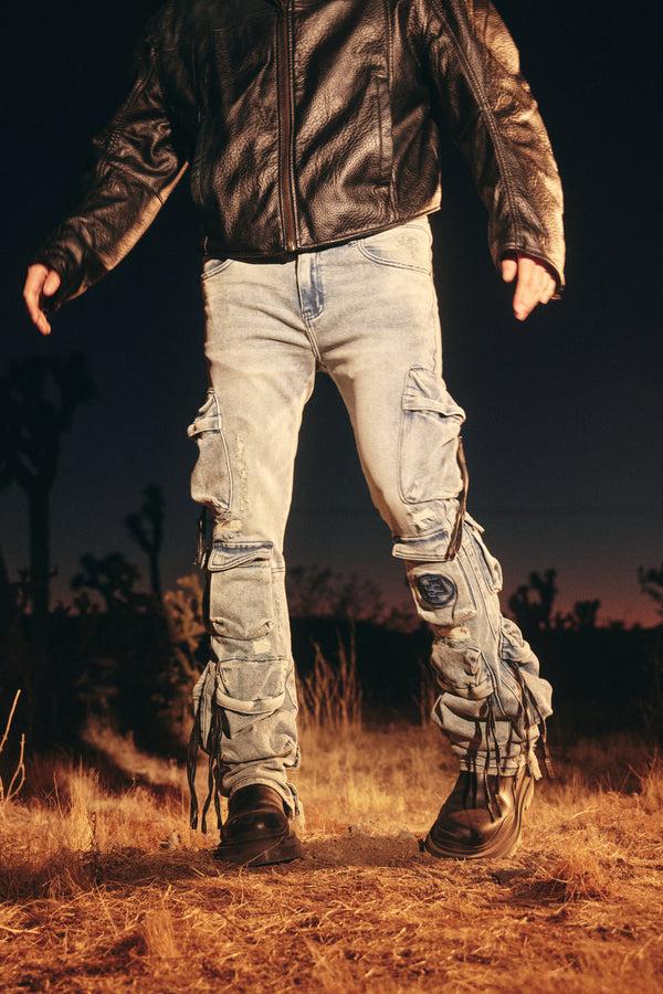 Embellish Hawk Cargo Flare Denim (Stone Wash)