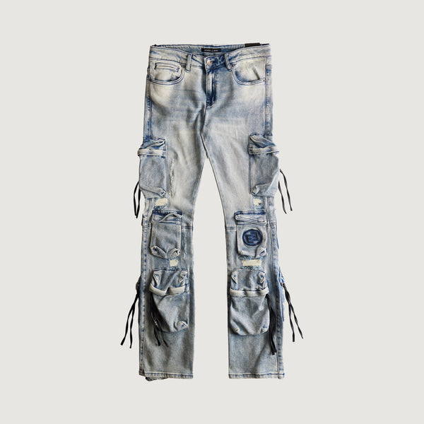 embellish Hawk Cargo Flare Denim (Stone Wash)