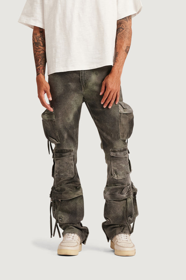 Embellish Hawk Cargo Flare Denim (Washed Jade) WJADE
