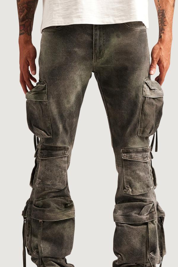 Embellish Hawk Cargo Flare Denim (Washed Jade) WJADE