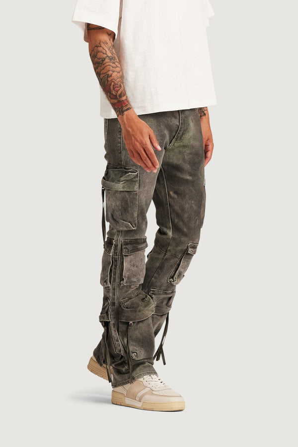 Embellish Hawk Cargo Flare Denim (Washed Jade) WJADE