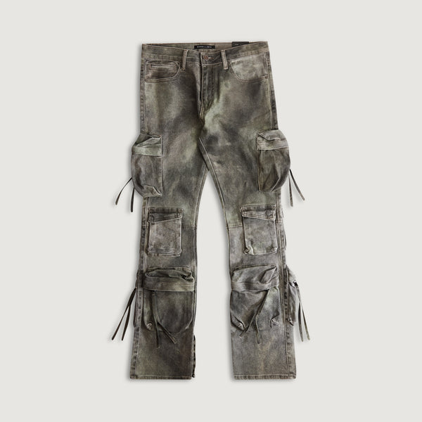 embellish Hawk Cargo Flare Denim (Washed Jade) WJADE
