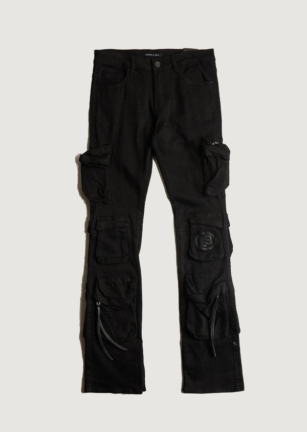 embellish Hawk Flare Cargo Denim (Black)
