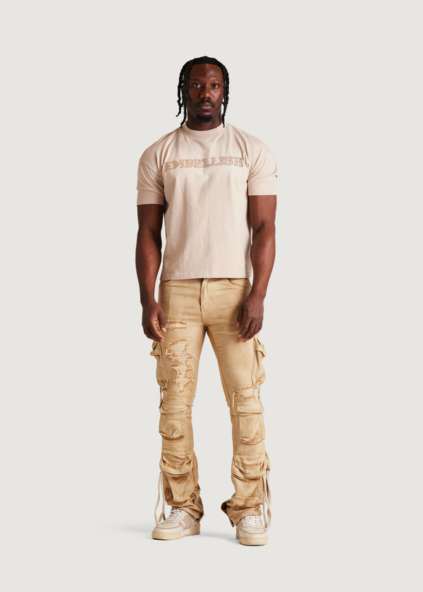 Embellish Hawk Flare Cargo Denim (Washed Tan)