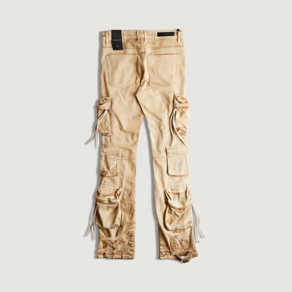 Embellish Hawk Flare Cargo Denim (Washed Tan)