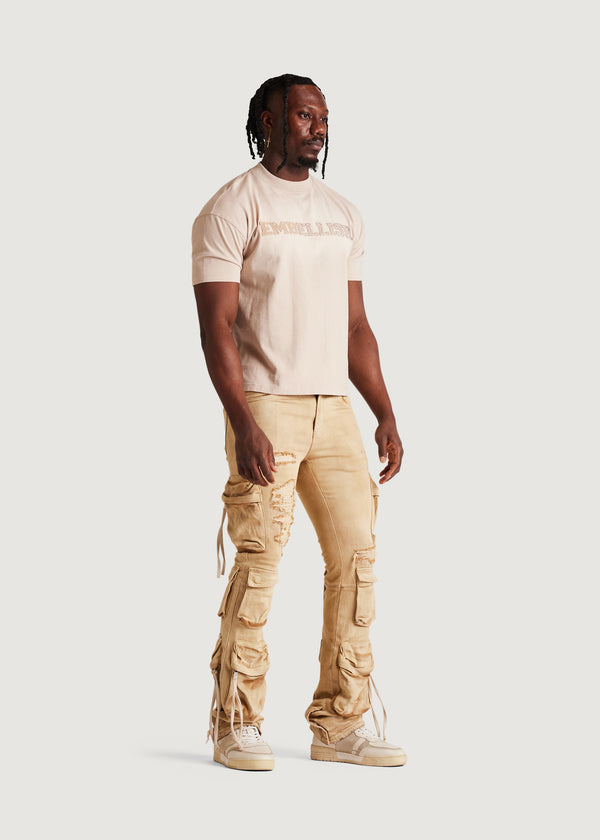 Embellish Hawk Flare Cargo Denim (Washed Tan)