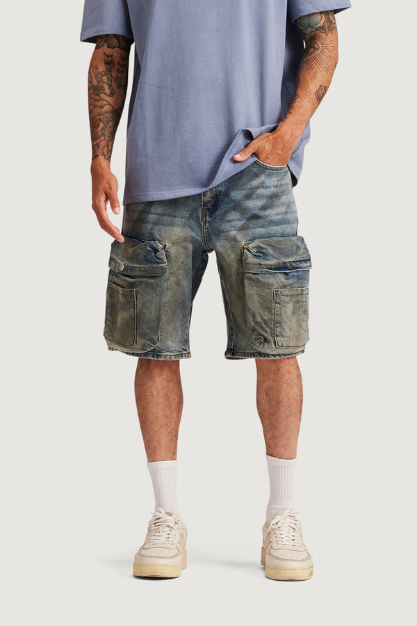 Embellish Kane Cargo Denim Shorts MBLUE