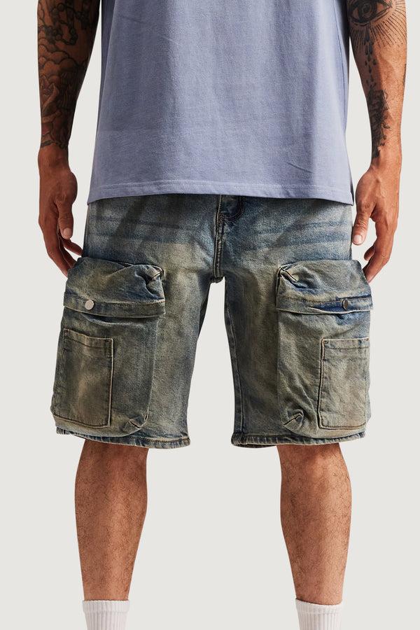 Embellish Kane Cargo Denim Shorts MBLUE