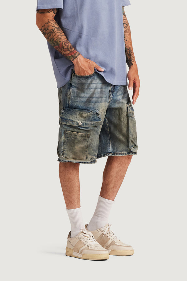Embellish Kane Cargo Denim Shorts MBLUE