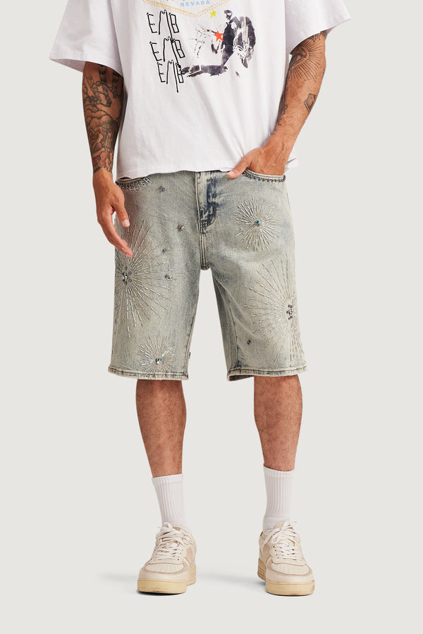 Embellish Krystos Denim Shorts BLCHWASH