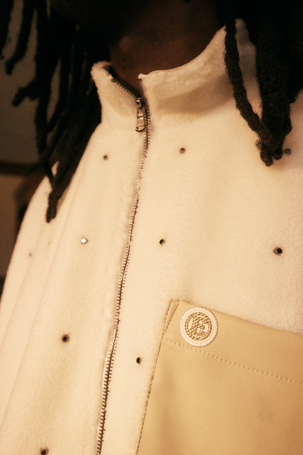 Embellish Leo Zip Sherpa Jacket (White)