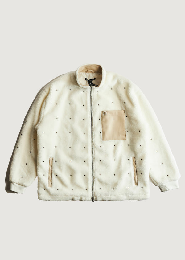 embellish Leo Zip Sherpa Jacket (White)