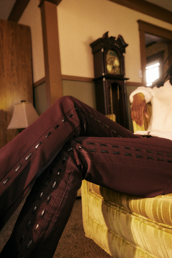 Embellish Mills Flare Denim (Burgundy)