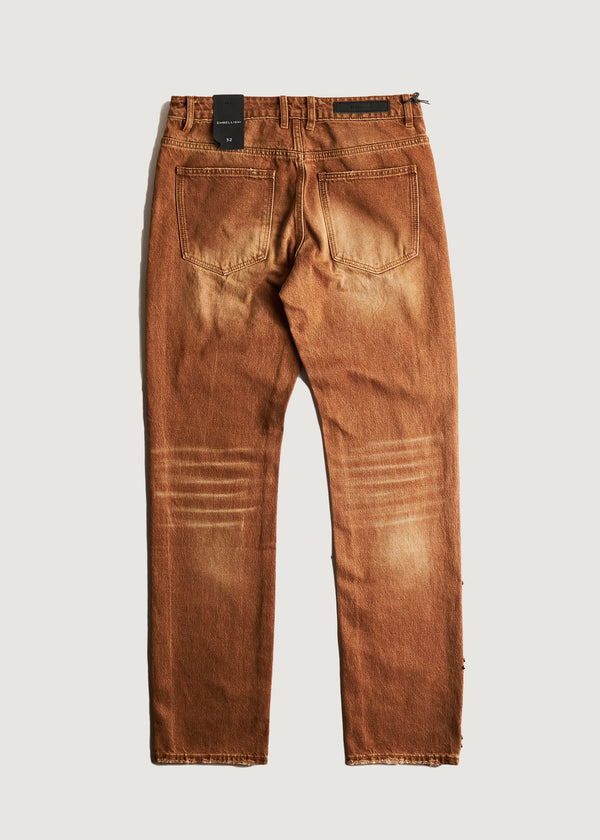 Embellish Saddle Studded Straight Denim (Tobacco)